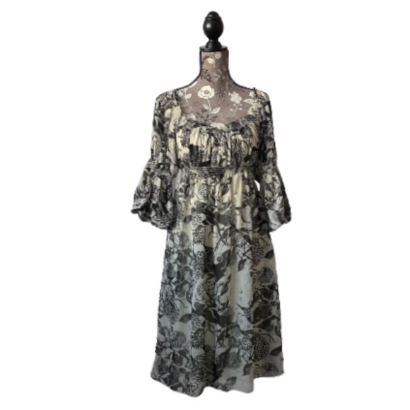 Max Studio Dresses & Skirts - Max Studio Small Women's Black and Tan Midi Dress 3/4 Bell Sleeves Boho Relaxed